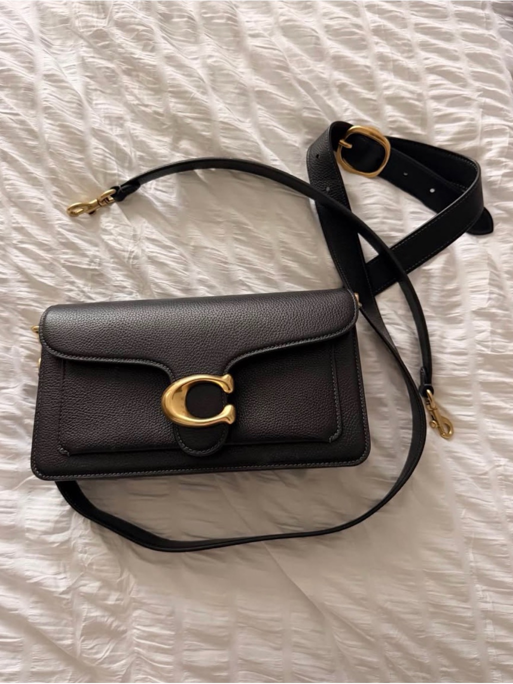 Coach Black Pebbled Leather Crossbody With Gold 'C' Accent